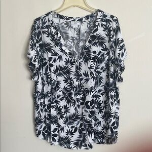 Cato Black and White Botanical Print Blouse